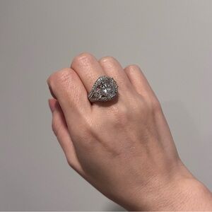 NEW Diamonique Fancy Silver Diamond Cocktail Ring